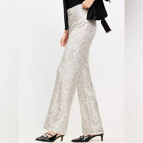 *NWT* LOFT Silver Sequin Pant - Picture 2 of 2